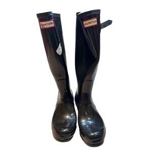 Hunter Original Tall Gloss Rain Boots Black‎ Waterproof WFT1000RGL Womens 7